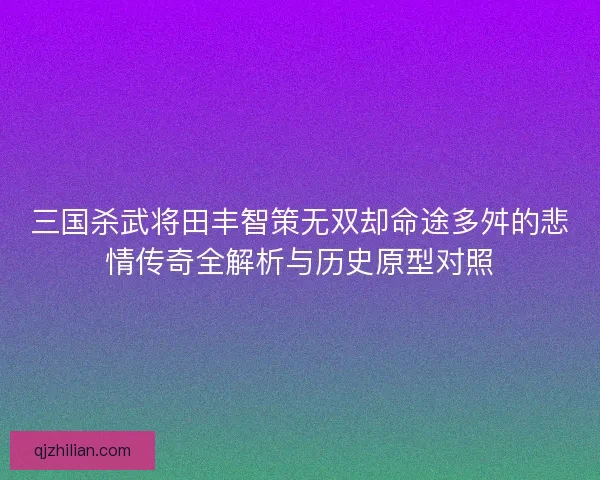 三国杀武将田丰智策无双却命途多舛的悲情传奇全解析与历史原型对照